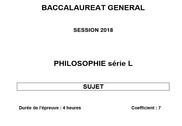 Sujet Philosophie - Bac 2018 - Série L Education
