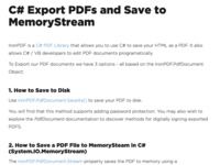 C# Export PDFs and Save to MemoryStream C# Export PDFs and Save to MemoryStream