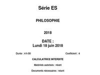 Sujet Philosophie - Bac 2018 - Série ES Sujet Philosophie - Bac 2018 - Série ES