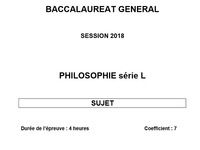 Sujet Philosophie - Bac 2018 - Série L Sujet Philosophie - Bac 2018 - Série L