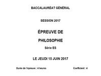 Bac 2017 Philosophie - Série ES Bac 2017 Philosophie - Série ES
