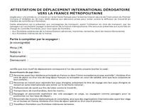 Attestation de déplacement international dérogatoire vers la France métropolitaine  Attestation de déplacement international dérogatoire vers la France métropolitaine