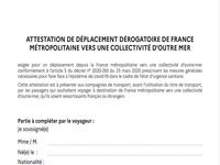 Attestation de déplacement dérogatoire de la France métropolitaine vers l'Outre-mer  Attestation de déplacement dérogatoire de la France métropolitaine vers l'Outre-mer