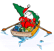 Père Noël en barque Gifs animés