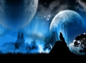 Fantasy, loup hurlant dans la nuit bleu Fonds d'écran