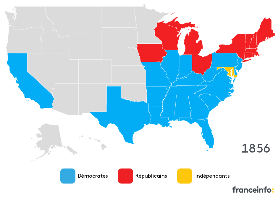 Carte des 40 dernières élections présidentielles américaines Gifs animés